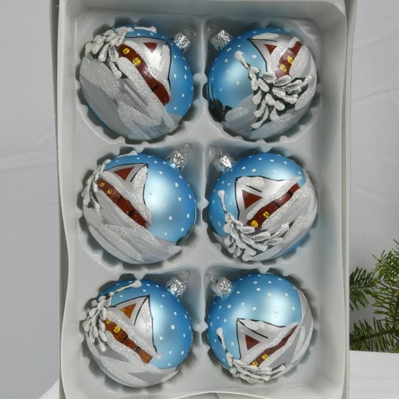Winter Village Hand Decorated Christmas Ornament 3" Blown Glass Ball**SET OF 6** - Picture 5 of 5